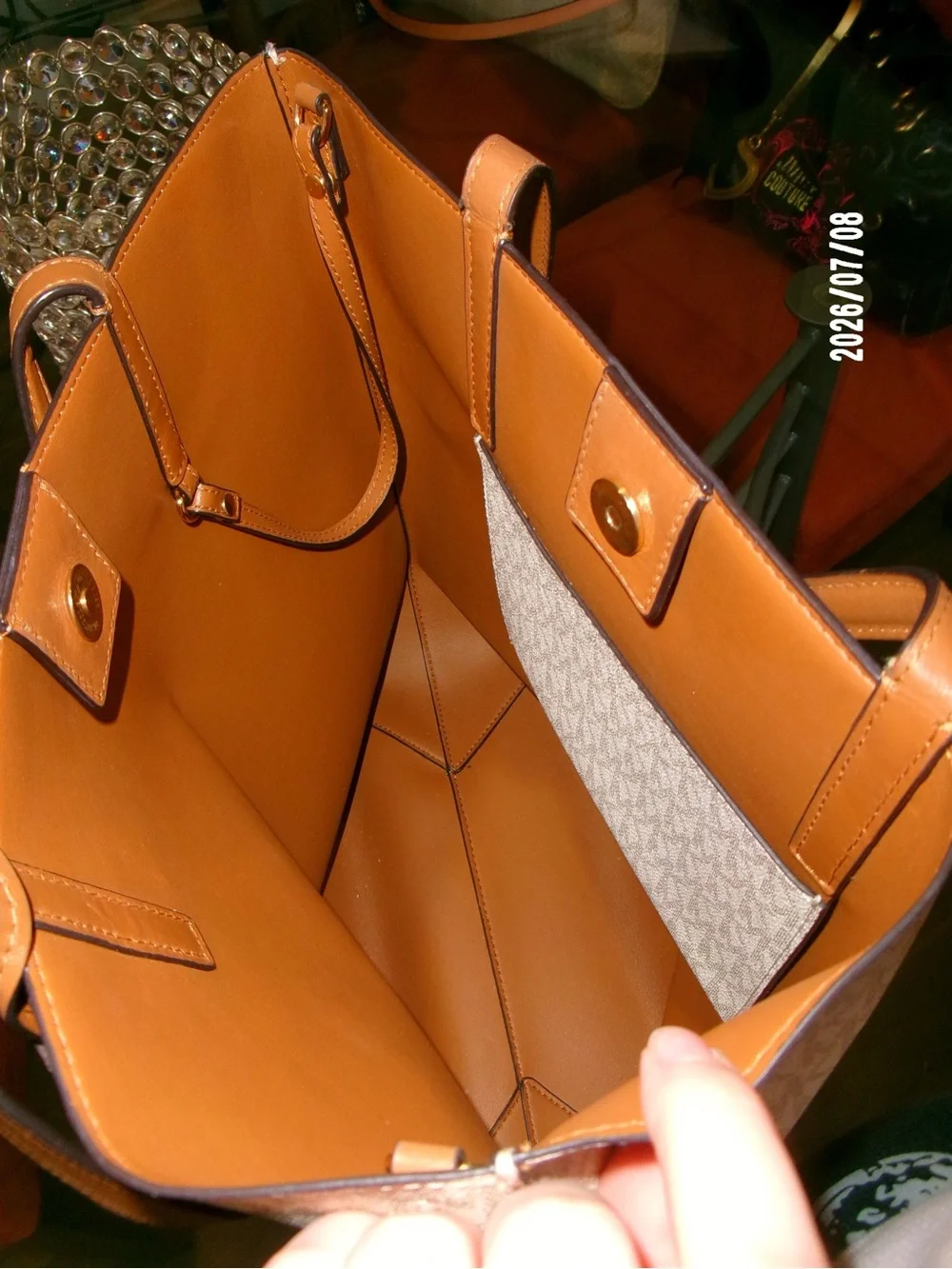 Michael Kors Cream Signature Tote with Tan Leather Trim